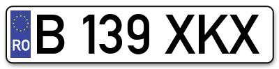 Placuta inmatriculare numar auto  B-139-XKX, B 139 XKX, B139XKX