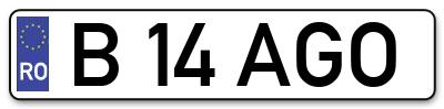 Placuta inmatriculare numar auto  B-14-AGO, B 14 AGO, B14AGO