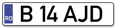 Placuta inmatriculare numar auto  B-14-AJD, B 14 AJD, B14AJD