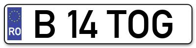 Placuta inmatriculare numar auto  B-14-TOG, B 14 TOG, B14TOG