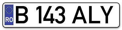 Placuta inmatriculare numar auto  B-143-ALY, B 143 ALY, B143ALY