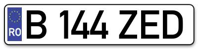 Placuta inmatriculare numar auto  B-144-ZED, B 144 ZED, B144ZED