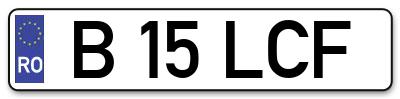 Placuta inmatriculare numar auto  B-15-LCF, B 15 LCF, B15LCF