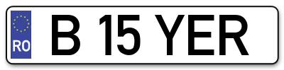 Placuta inmatriculare numar auto  B-15-YER, B 15 YER, B15YER