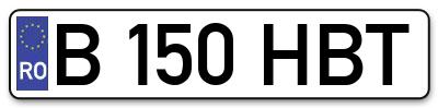 Placuta inmatriculare numar auto  B-150-HBT, B 150 HBT, B150HBT