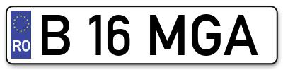Placuta inmatriculare numar auto  B-16-MGA, B 16 MGA, B16MGA