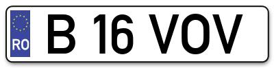Placuta inmatriculare numar auto  B-16-VOV, B 16 VOV, B16VOV