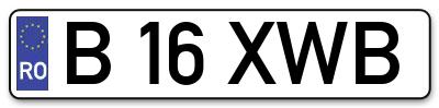 Placuta inmatriculare numar auto  B-16-XWB, B 16 XWB, B16XWB