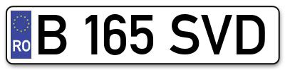 Placuta inmatriculare numar auto  B-165-SVD, B 165 SVD, B165SVD