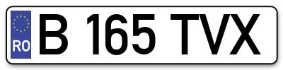 Placuta inmatriculare numar auto  B-165-TVX, B 165 TVX, B165TVX