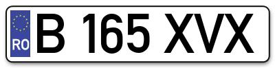 Placuta inmatriculare numar auto  B-165-XVX, B 165 XVX, B165XVX