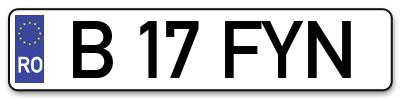Placuta inmatriculare numar auto  B-17-FYN, B 17 FYN, B17FYN
