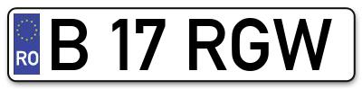 Placuta inmatriculare numar auto  B-17-RGW, B 17 RGW, B17RGW