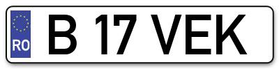 Placuta inmatriculare numar auto  B-17-VEK, B 17 VEK, B17VEK