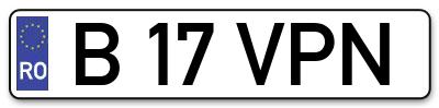 Placuta inmatriculare numar auto  B-17-VPN, B 17 VPN, B17VPN