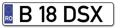Placuta inmatriculare numar auto  B-18-DSX, B 18 DSX, B18DSX