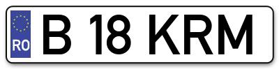 Placuta inmatriculare numar auto  B-18-KRM, B 18 KRM, B18KRM