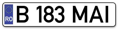 Placuta inmatriculare numar auto  B-183-MAI, B 183 MAI, B183MAI