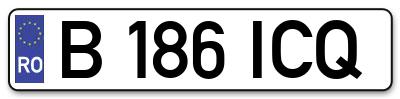 Placuta inmatriculare numar auto  B-186-ICQ, B 186 ICQ, B186ICQ