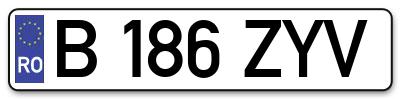 Placuta inmatriculare numar auto  B-186-ZYV, B 186 ZYV, B186ZYV