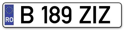 Placuta inmatriculare numar auto  B-189-ZIZ, B 189 ZIZ, B189ZIZ