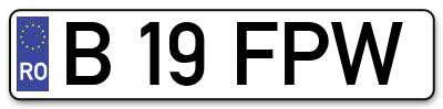 Placuta inmatriculare numar auto  B-19-FPW, B 19 FPW, B19FPW