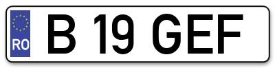 Placuta inmatriculare numar auto  B-19-GEF, B 19 GEF, B19GEF