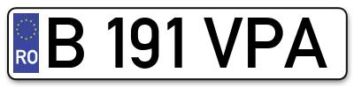 Placuta inmatriculare numar auto  B-191-VPA, B 191 VPA, B191VPA