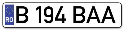 Placuta inmatriculare numar auto  B-194-BAA, B 194 BAA, B194BAA