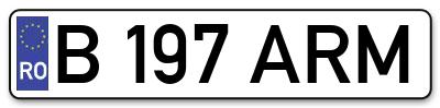 Placuta inmatriculare numar auto  B-197-ARM, B 197 ARM, B197ARM