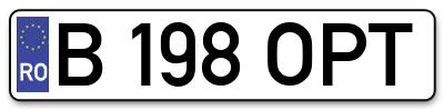 Placuta inmatriculare numar auto  B-198-OPT, B 198 OPT, B198OPT