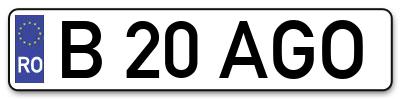 Placuta inmatriculare numar auto  B-20-AGO, B 20 AGO, B20AGO