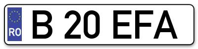 Placuta inmatriculare numar auto  B-20-EFA, B 20 EFA, B20EFA