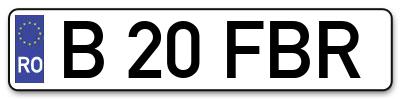 Placuta inmatriculare numar auto  B-20-FBR, B 20 FBR, B20FBR