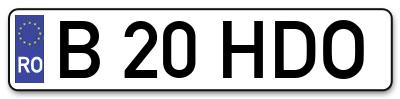 Placuta inmatriculare numar auto  B-20-HDO, B 20 HDO, B20HDO