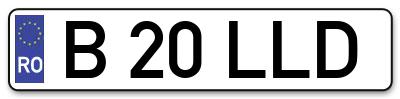 Placuta inmatriculare numar auto  B-20-LLD, B 20 LLD, B20LLD