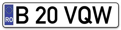 Placuta inmatriculare numar auto  B-20-VQW, B 20 VQW, B20VQW