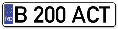 Placuta inmatriculare numar auto  B-200-ACT, B 200 ACT, B200ACT