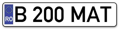 Placuta inmatriculare numar auto  B-200-MAT, B 200 MAT, B200MAT