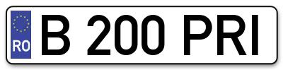 Placuta inmatriculare numar auto  B-200-PRI, B 200 PRI, B200PRI