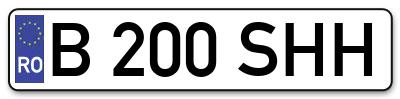 Placuta inmatriculare numar auto  B-200-SHH, B 200 SHH, B200SHH
