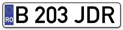 Placuta inmatriculare numar auto  B-203-JDR, B 203 JDR, B203JDR