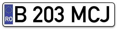 Placuta inmatriculare numar auto  B-203-MCJ, B 203 MCJ, B203MCJ