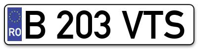 Placuta inmatriculare numar auto  B-203-VTS, B 203 VTS, B203VTS