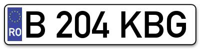 Placuta inmatriculare numar auto  B-204-KBG, B 204 KBG, B204KBG