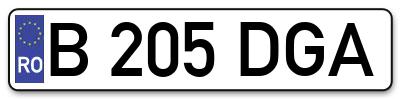 Placuta inmatriculare numar auto  B-205-DGA, B 205 DGA, B205DGA