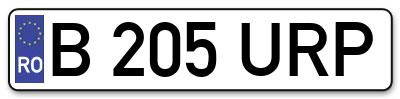 Placuta inmatriculare numar auto  B-205-URP, B 205 URP, B205URP