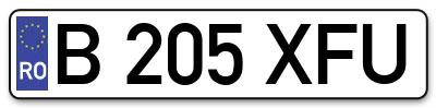 Placuta inmatriculare numar auto  B-205-XFU, B 205 XFU, B205XFU