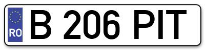 Placuta inmatriculare numar auto  B-206-PIT, B 206 PIT, B206PIT