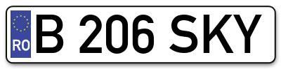 Placuta inmatriculare numar auto  B-206-SKY, B 206 SKY, B206SKY